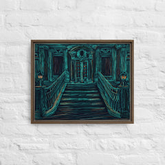 Old Building On A Dark Night Framed Canvas (Brown 16x20) by Canvas Devil. Available at Canvas Devil.