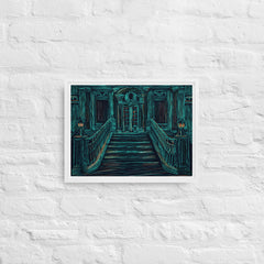 Old Building On A Dark Night Framed Canvas (White 12x16) by Canvas Devil. Available at Canvas Devil.