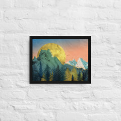 Snow In The Golden Mountains Framed Canvas (Black 12x16) by Canvas Devil. Available at Canvas Devil.