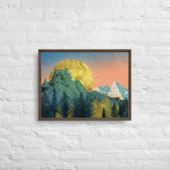 Snow In The Golden Mountains Framed Canvas (Brown 18x24) by Canvas Devil. Available at Canvas Devil.