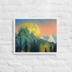 Snow In The Golden Mountains Framed Canvas (White 16x20) by Canvas Devil. Available at Canvas Devil.