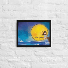 The Girl and the Moon Framed Canvas (Black 12x16) by Canvas Devil. Available at Canvas Devil.