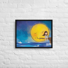 The Girl and the Moon Framed Canvas (Black 18x24) by Canvas Devil. Available at Canvas Devil.