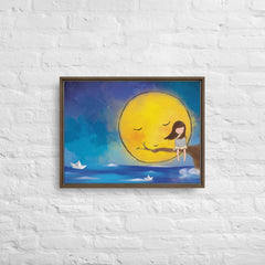 The Girl and the Moon Framed Canvas (Brown 18x24) by Canvas Devil. Available at Canvas Devil.