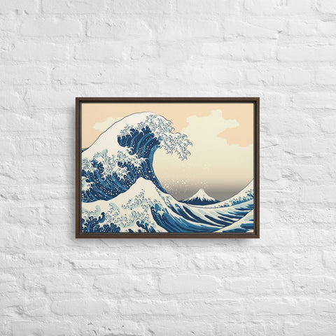 Brown The Great Wave Off Kanagawa Framed Canvas Canvas Devil