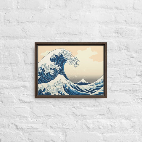 Brown The Great Wave Off Kanagawa Framed Canvas Canvas Devil