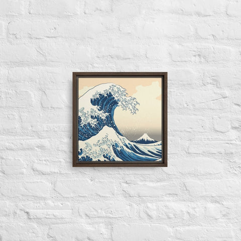 Brown The Great Wave Off Kanagawa Framed Canvas Canvas Devil