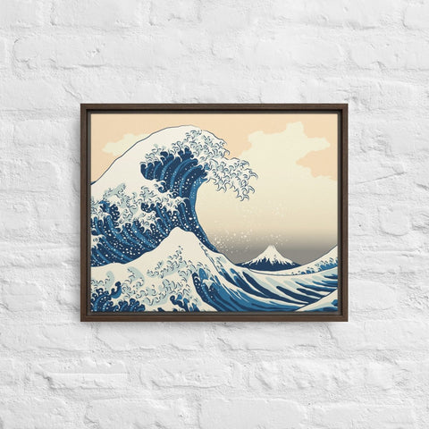 Brown The Great Wave Off Kanagawa Framed Canvas Canvas Devil