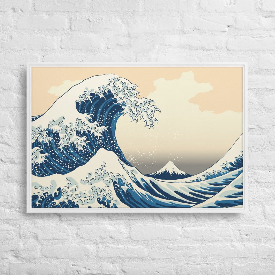 White The Great Wave Off Kanagawa Framed Canvas Canvas Devil