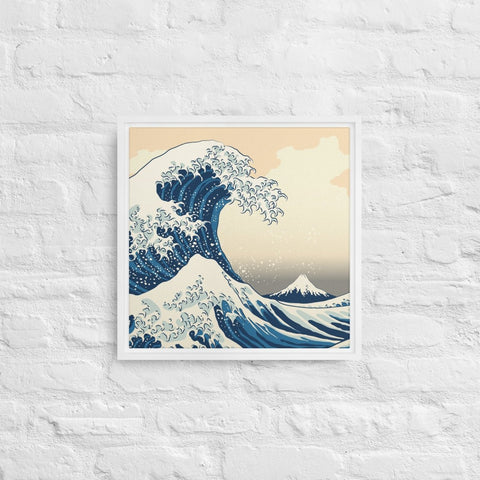 White The Great Wave Off Kanagawa Framed Canvas Canvas Devil