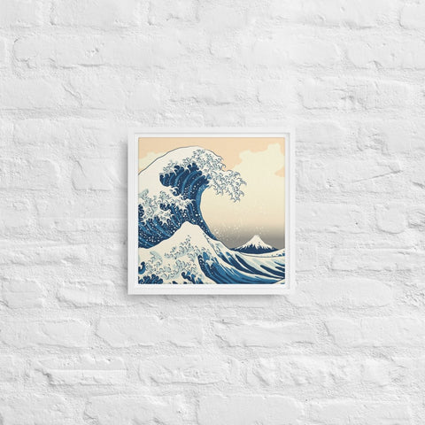 White The Great Wave Off Kanagawa Framed Canvas Canvas Devil