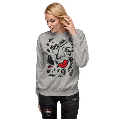 Carbon Grey Abstract Face Art Unisex Premium Sweatshirt Cotton Heritage