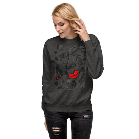 Charcoal Heather Abstract Face Art Unisex Premium Sweatshirt Cotton Heritage