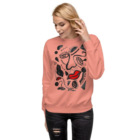 Dusty Rose Abstract Face Art Unisex Premium Sweatshirt Cotton Heritage