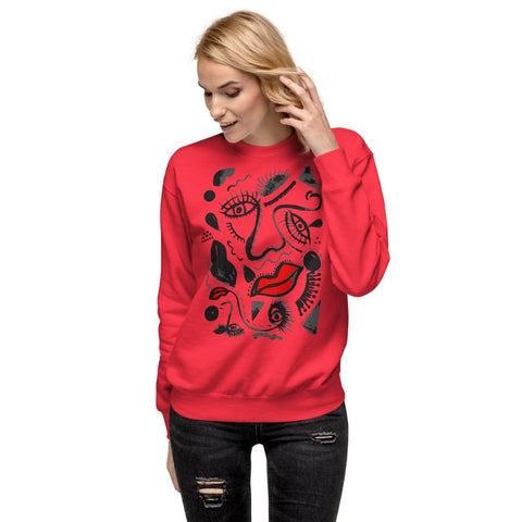 Team Red Abstract Face Art Unisex Premium Sweatshirt Cotton Heritage