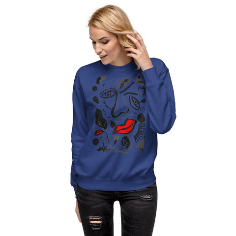 Team Royal Abstract Face Art Unisex Premium Sweatshirt Cotton Heritage