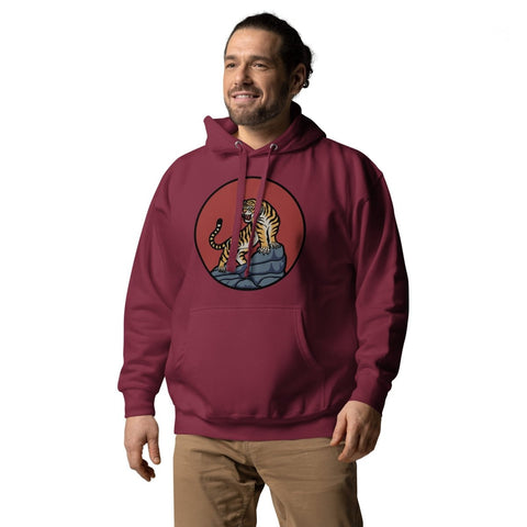 Maroon Asian Mountain Tiger Unisex Premium Hoodie Cotton Heritage