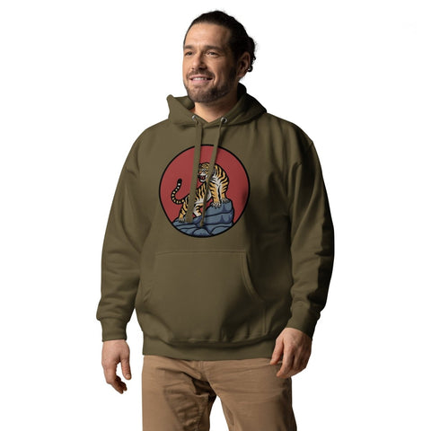 Military Green Asian Mountain Tiger Unisex Premium Hoodie Cotton Heritage