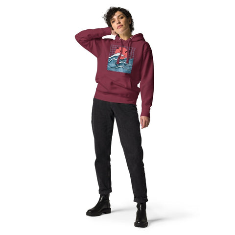 Maroon Big Wave Unisex Premium Hoodie Cotton Heritage