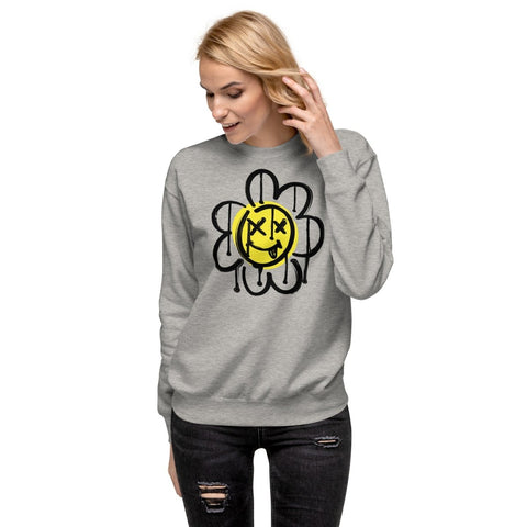 Carbon Grey Flower Face Emoji Unisex Premium Sweatshirt Cotton Heritage