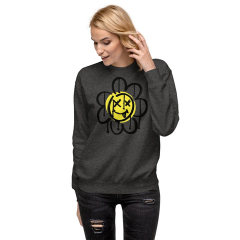 Charcoal Heather Flower Face Emoji Unisex Premium Sweatshirt Cotton Heritage