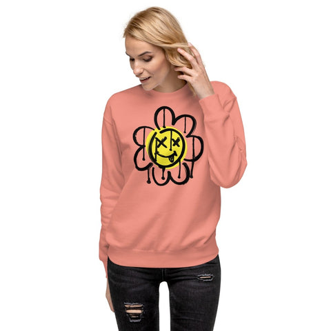 Dusty Rose Flower Face Emoji Unisex Premium Sweatshirt Cotton Heritage