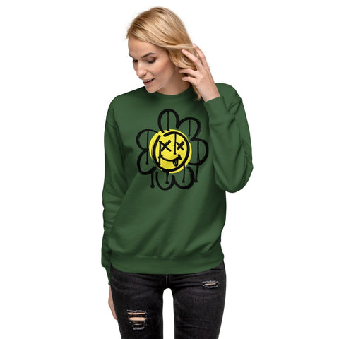 Forest Green Flower Face Emoji Unisex Premium Sweatshirt Cotton Heritage