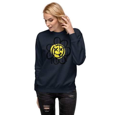 Navy Blazer Flower Face Emoji Unisex Premium Sweatshirt Cotton Heritage