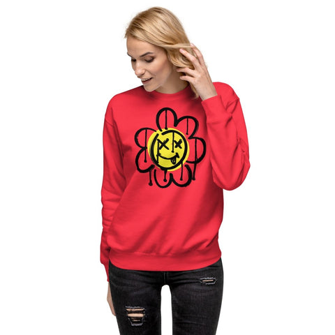 Team Red Flower Face Emoji Unisex Premium Sweatshirt Cotton Heritage