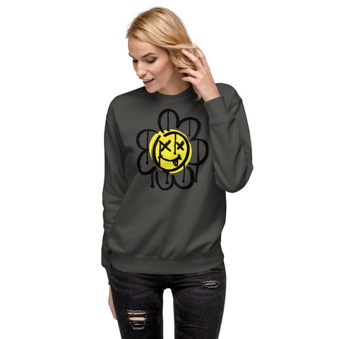 Vintage Black Flower Face Emoji Unisex Premium Sweatshirt Cotton Heritage