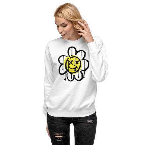 White Flower Face Emoji Unisex Premium Sweatshirt Cotton Heritage