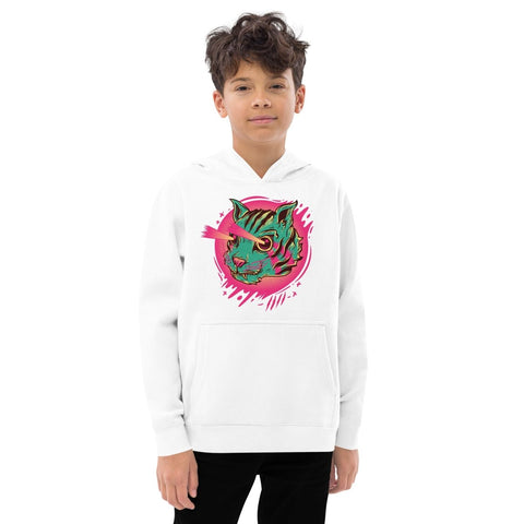 White Mazestic Cat Kids Fleece Hoodie Cotton Heritage