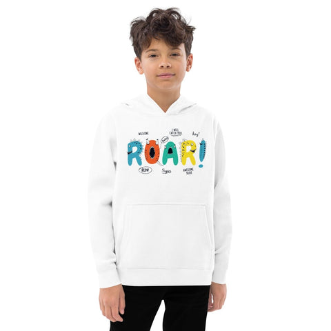 White Roar Dinosaur Cartoon Kids Fleece Hoodie Cotton Heritage