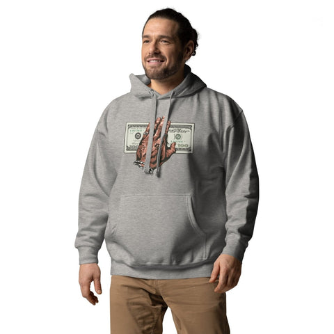 Carbon Grey Tattooed Hand Holding Cash Unisex Premium Hoodie Cotton Heritage