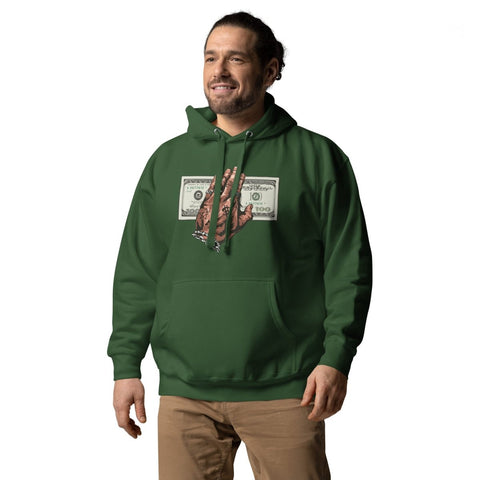 Forest Green Tattooed Hand Holding Cash Unisex Premium Hoodie Cotton Heritage