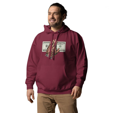 Maroon Tattooed Hand Holding Cash Unisex Premium Hoodie Cotton Heritage