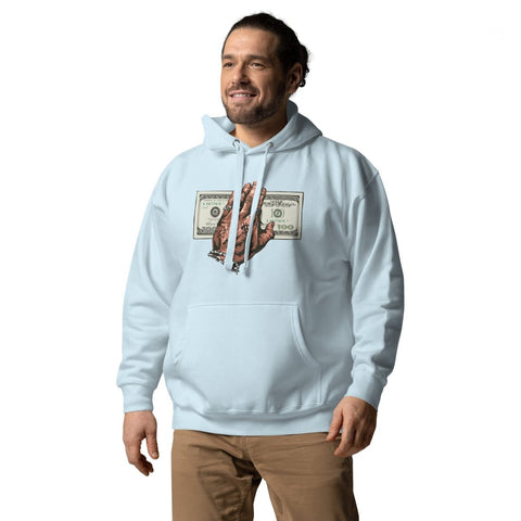 Sky Blue Tattooed Hand Holding Cash Unisex Premium Hoodie Cotton Heritage