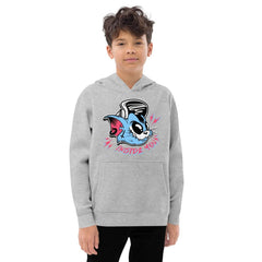 Customizable kids fleece hoodie featuring urban graffiti cat art in vibrant colors, perfect for stylish streetwear.
