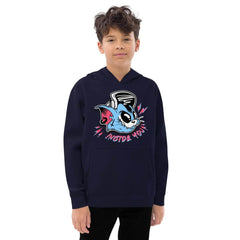 Custom printed kids fleece hoodie featuring a graffiti cat design, perfect for personalized streetwear style.