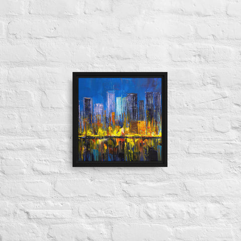 Burning City Framed Canvas