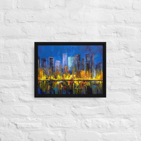 Burning City Framed Canvas