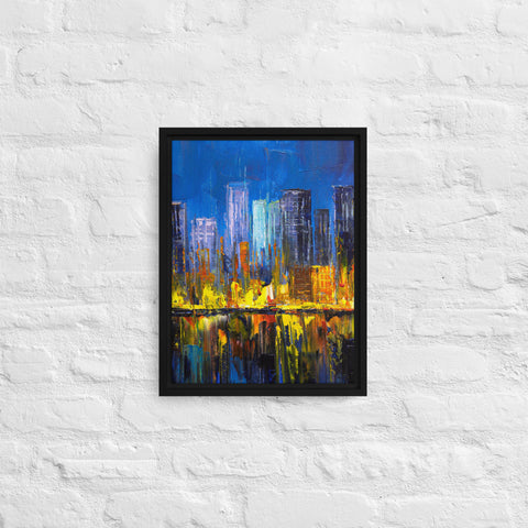 Burning City Framed Canvas