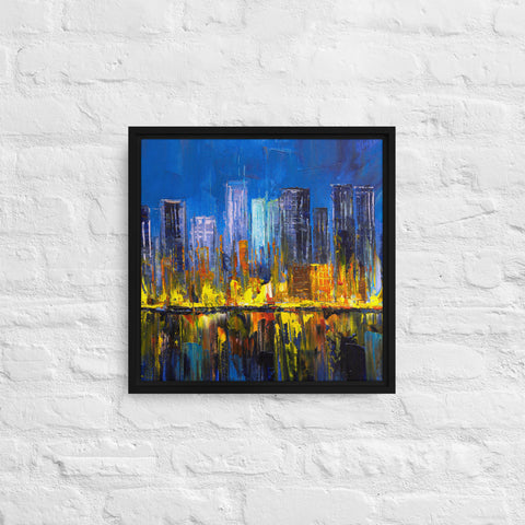 Burning City Framed Canvas