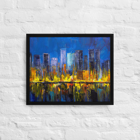 Burning City Framed Canvas