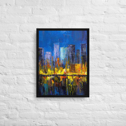 Burning City Framed Canvas