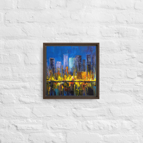 Burning City Framed Canvas