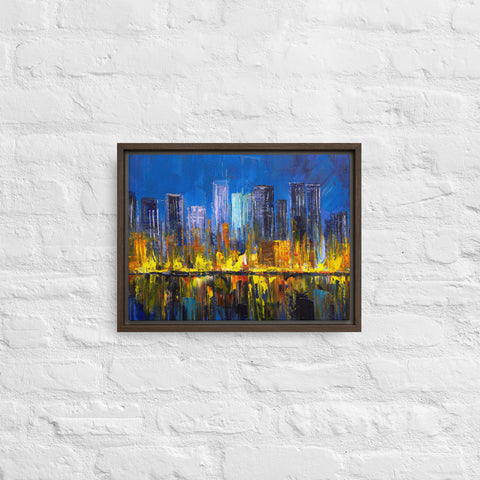 Burning City Framed Canvas