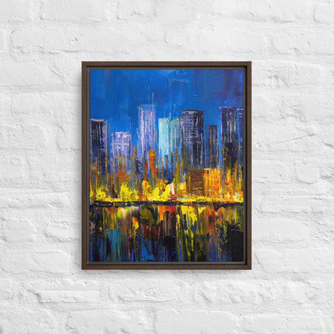 Burning City Framed Canvas