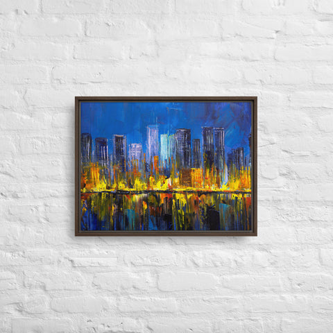 Burning City Framed Canvas