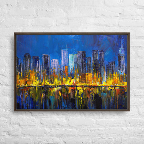 Burning City Framed Canvas